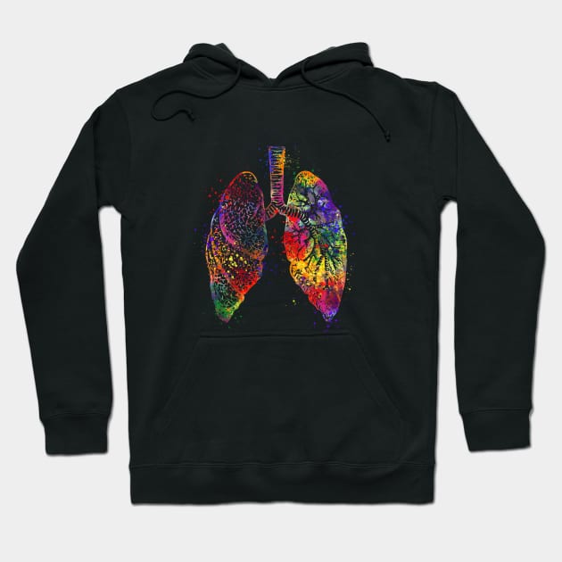 Lungs Anatomy Art Colorful Watercolor Gift Hoodie by LotusGifts